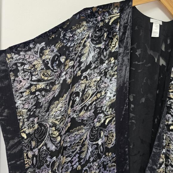J Jill Kimono Ruana Size S-L Velvet Burnout Floral Open Front Boho Gypsy Paisley - Picture 2 of 9